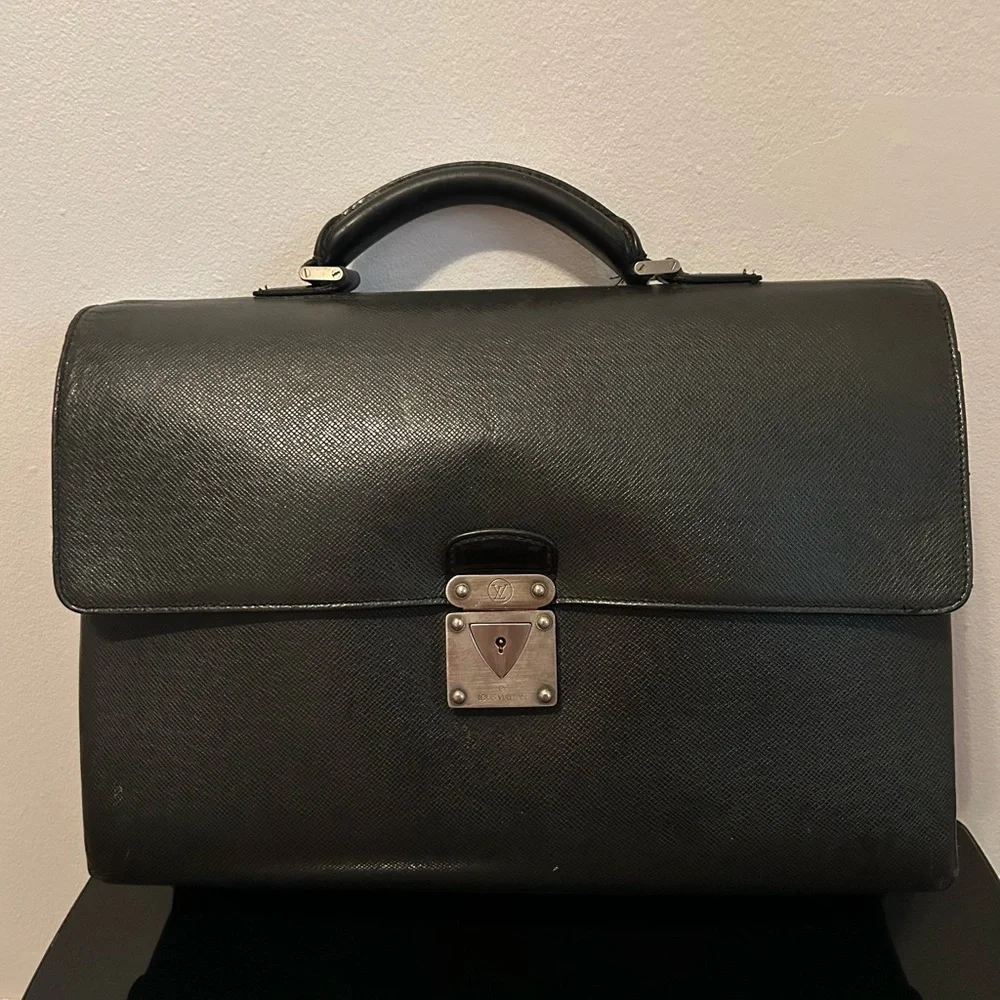 Louis Vuitton Taiga Leather Briefcase with Silver Clasp